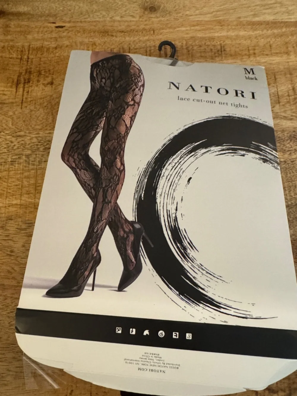 Natori Black Lace cut out Floral Fishnet net Tights size medium NEW WITY TAGS